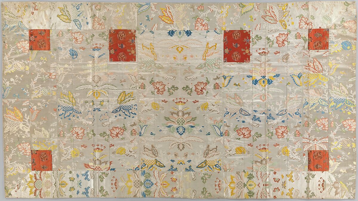 Buddhist Vestment (Kesa), Lampas, silk; squares:silk satin, brocaded, silk and gilt paper-wrapped thread, Japan 