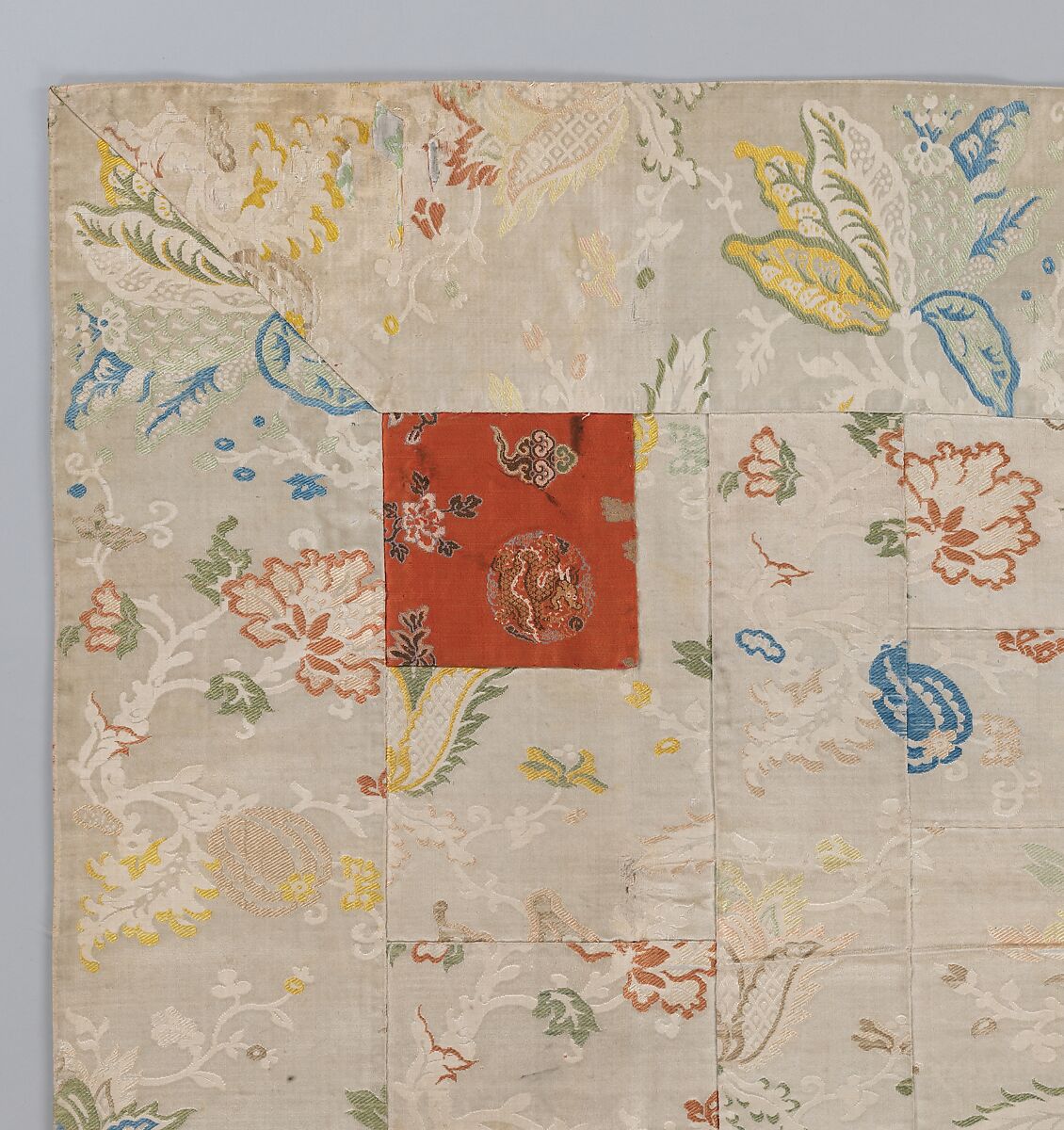 Buddhist Vestment (Kesa), Lampas, silk; squares:silk satin, brocaded, silk and gilt paper-wrapped thread, Japan