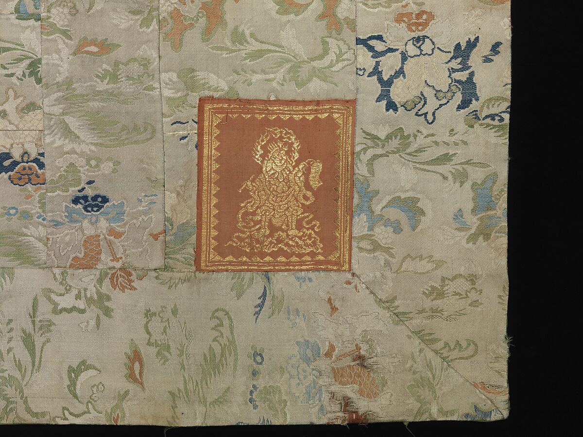Buddhist Vestment (Kesa) with Figural Squares, Body of the kesa: silk lampas; Squares: silk twill with supplementary weft patterning in metallic thread, Japan
