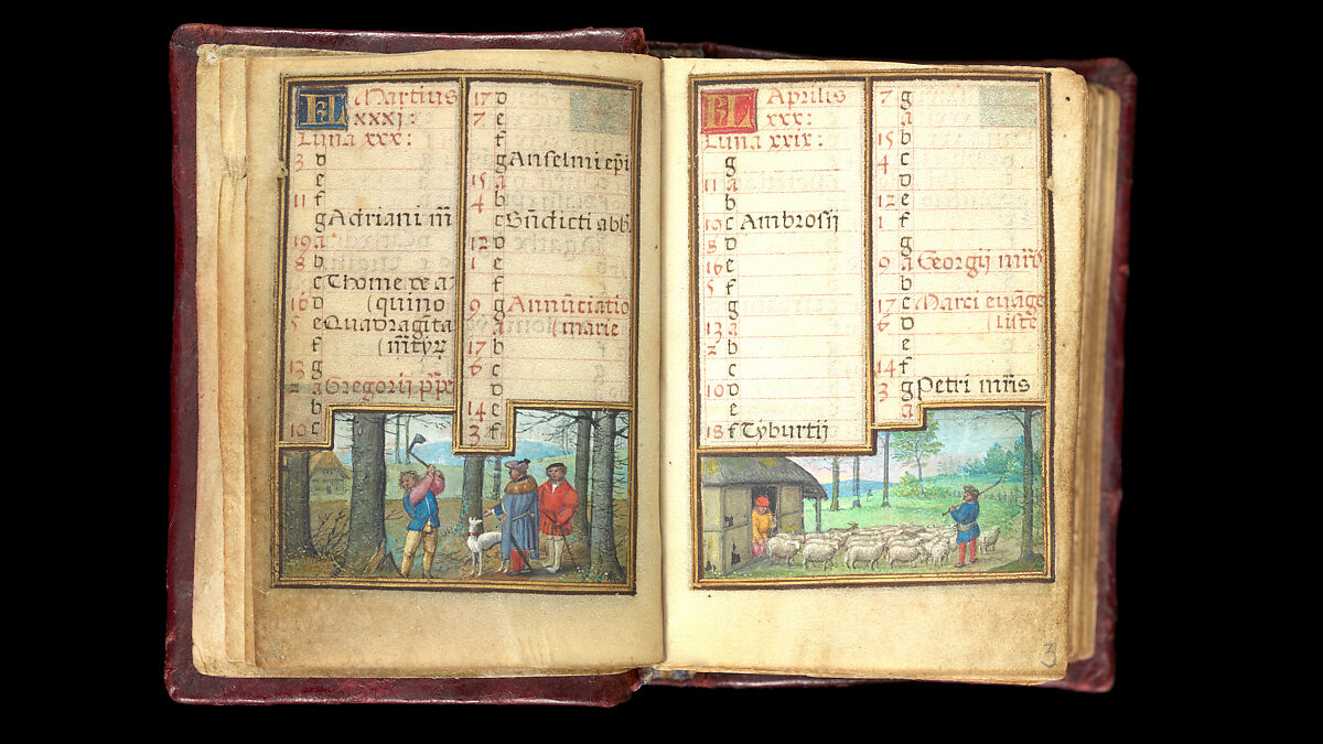Book of Hours, Simon Bening (Netherlandish, Ghent (?) 1483/84–1561 Bruges), Tempera, gold, and ink on parchment; modern red leather binding, Netherlandish
