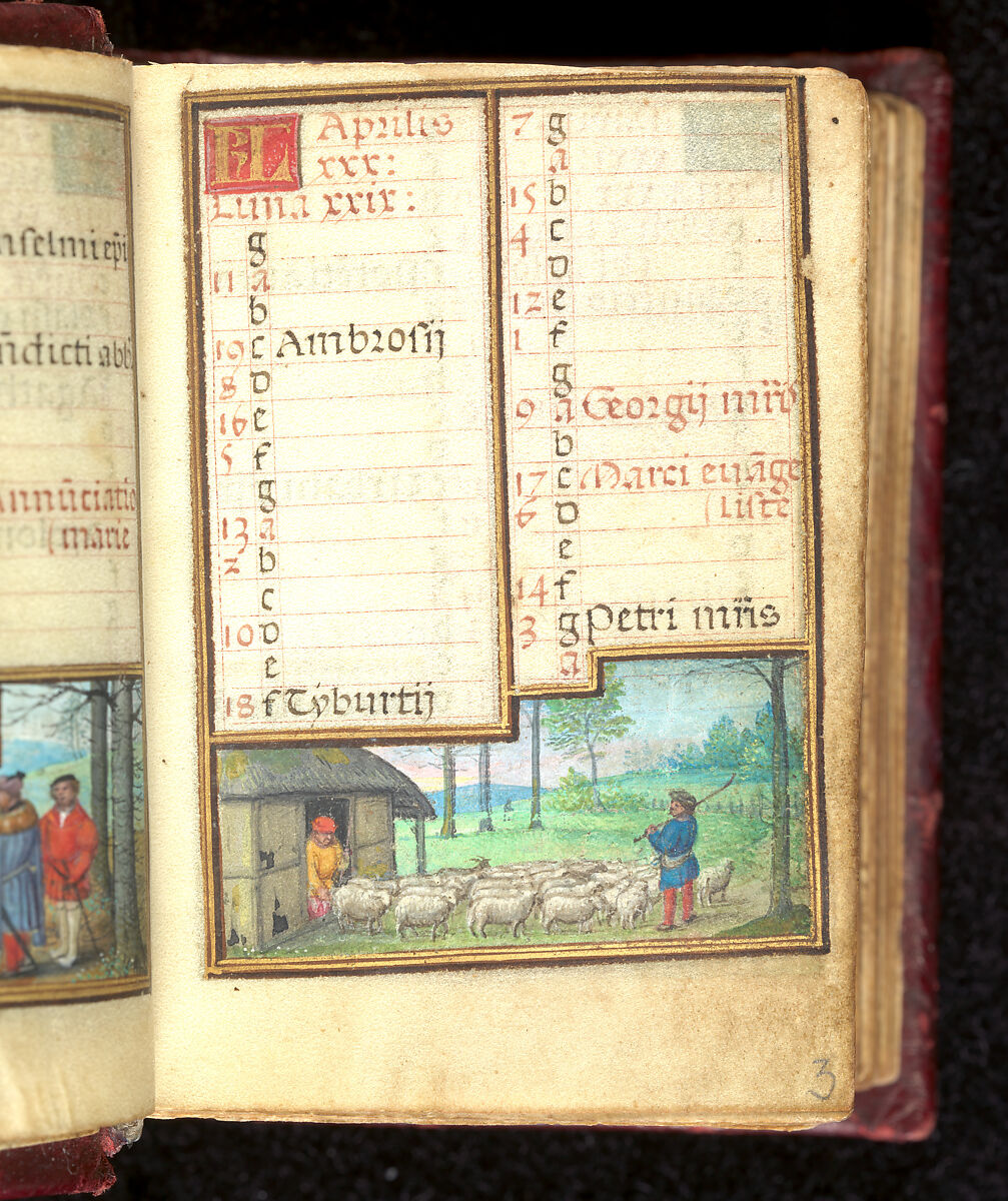 Book of Hours, Simon Bening (Netherlandish, Ghent (?) 1483/84–1561 Bruges), Tempera, gold, and ink on parchment; modern red leather binding, Netherlandish