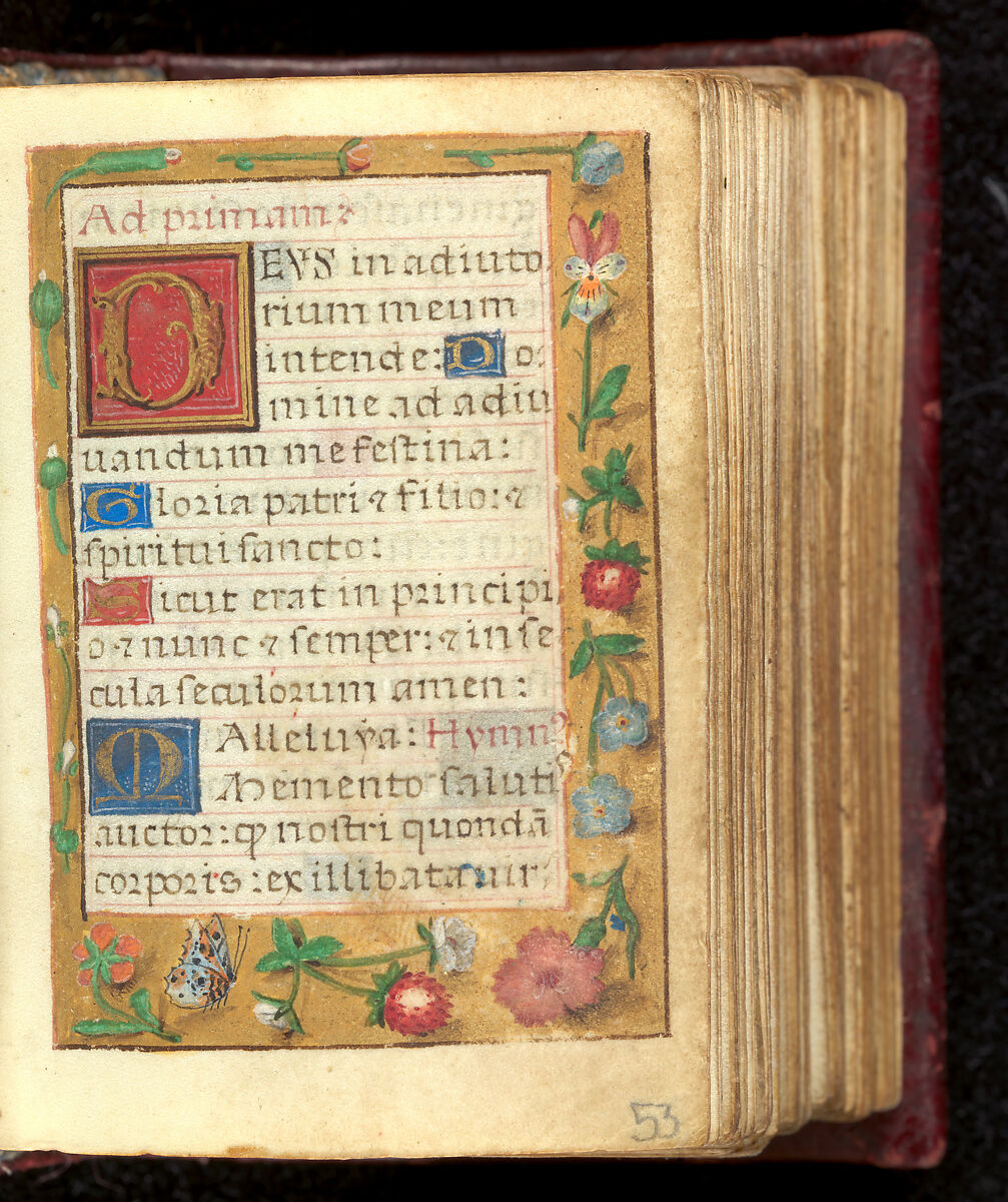 Book of Hours, Simon Bening (Netherlandish, Ghent (?) 1483/84–1561 Bruges), Tempera, gold, and ink on parchment; modern red leather binding, Netherlandish