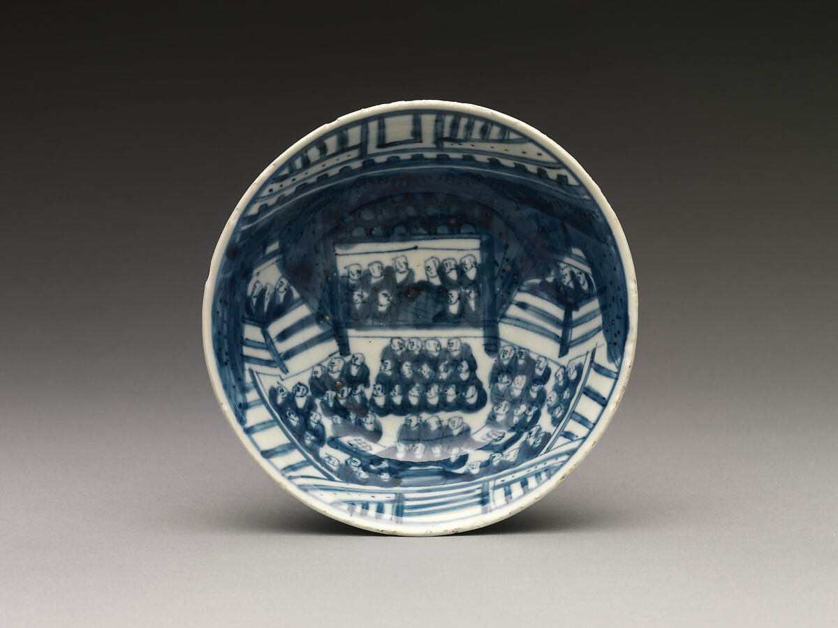 Bowl with Buddhist Assembly, Porcelain painted with cobalt blue under a transparent glaze (Jingdezhen ware), China 