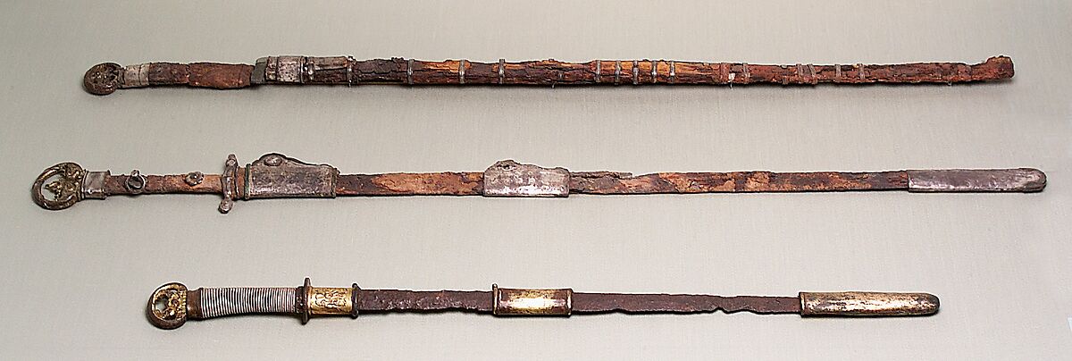 Swords with Scabbard Mounts, Iron, bronze, gold, silver, wood, Chinese