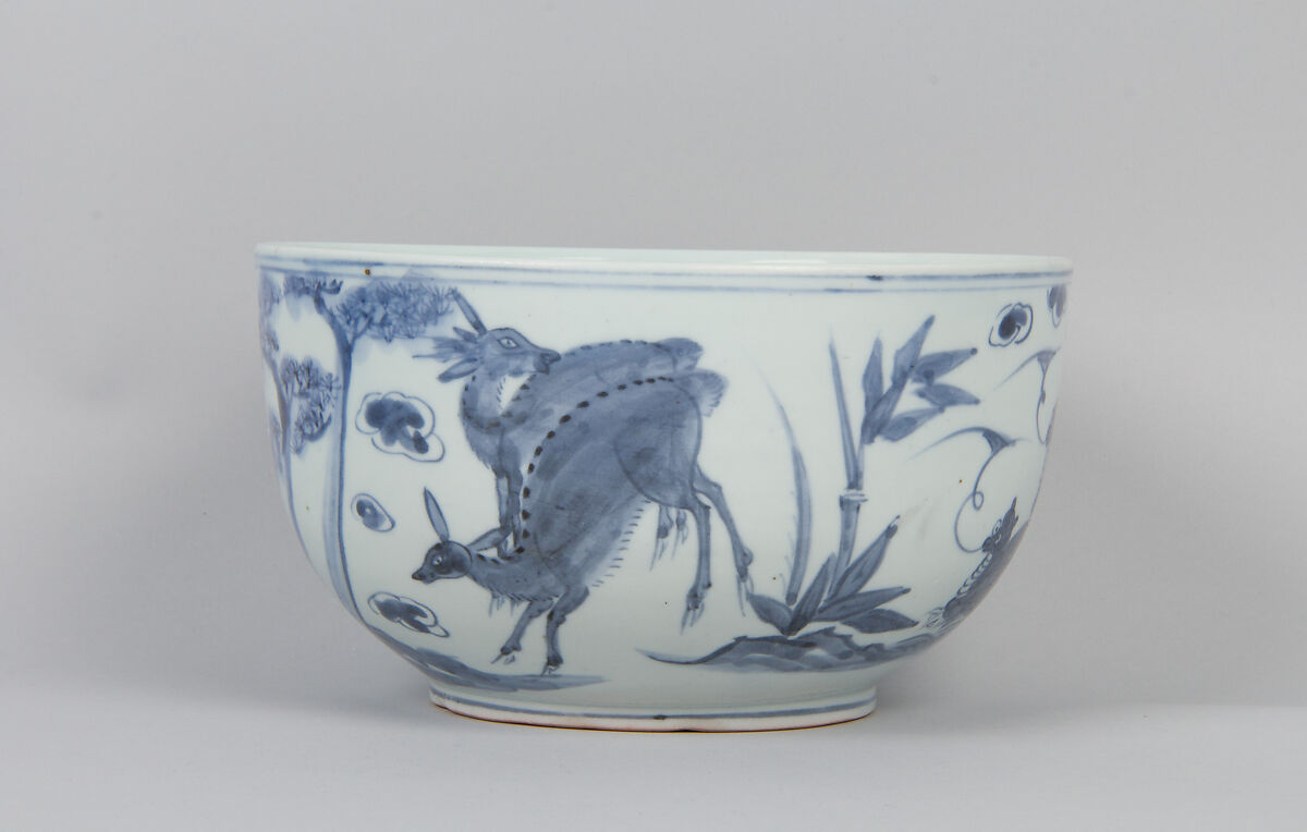 Bowl decorated with the Ten Symbols of Longevity, Porcelain with cobalt-blue design, Korea