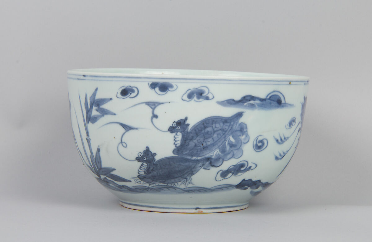 Bowl decorated with the Ten Symbols of Longevity, Porcelain with cobalt-blue design, Korea