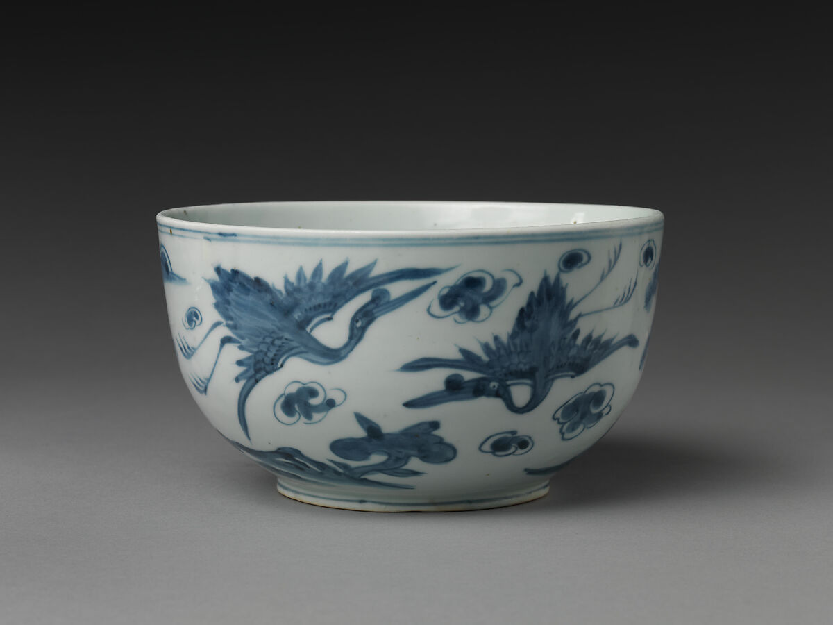 Bowl decorated with the Ten Symbols of Longevity, Porcelain with cobalt-blue design, Korea 