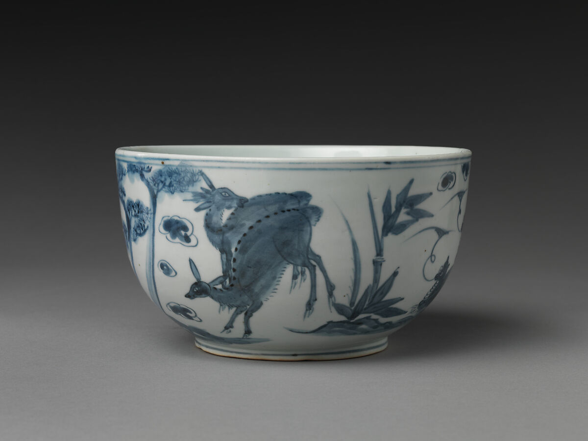Bowl decorated with the Ten Symbols of Longevity, Porcelain with cobalt-blue design, Korea