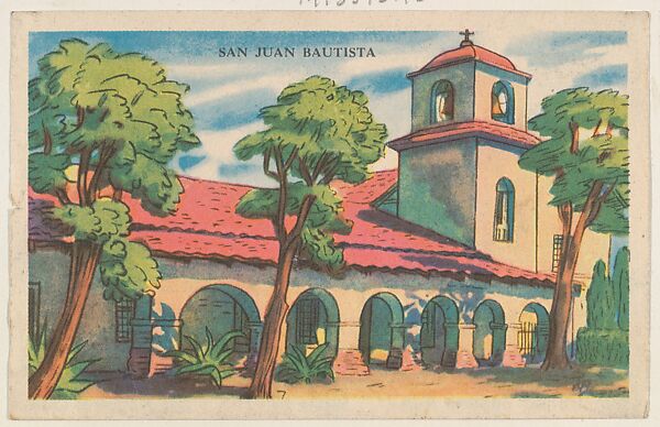 San Juan Bautista, bakery card from the Missions series (D39-6), issued by the Gordon Bread Company, Issued by Gordon Bread Company, Commercial color lithograph 