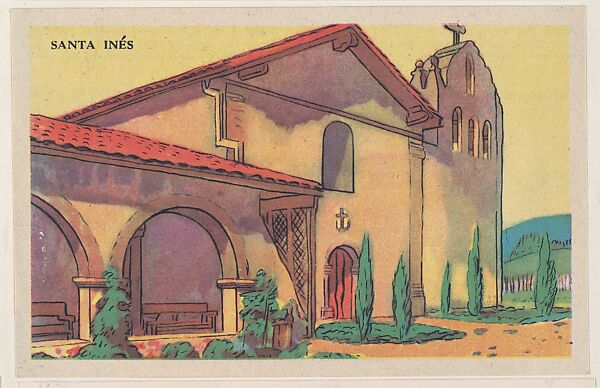 Santa Inés, bakery card from the Missions series (D39-6), issued by the Gordon Bread Company, Issued by Gordon Bread Company, Commercial color lithograph 