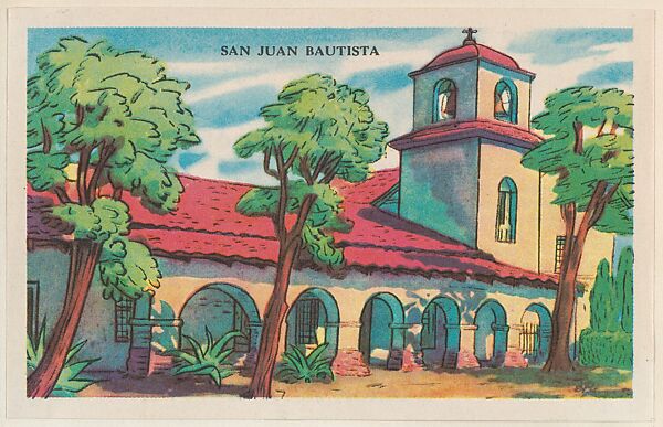San Juan Bautista, bakery card from the Missions series (D39-6), issued by the Gordon Bread Company, Issued by Gordon Bread Company, Commercial color lithograph 