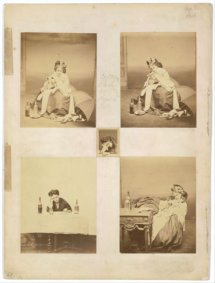 [Album page with ten photographs of La Comtesse mounted recto and verso], Pierre-Louis Pierson (French, 1822–1913), Albumen silver prints from glass negative 