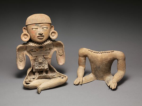 Teotihuacan-Style Hollow Figurine with Removable Chest Plate, Ceramic, pyrite, pigment, Escuintla 