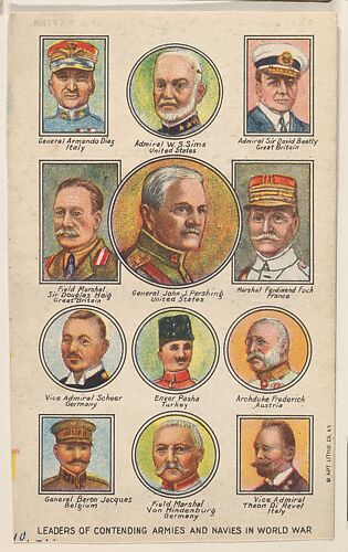 Leaders of Contending Armies and Navies in World War, bakery card from the Historical Picture Cards series (D42), issued by Liberty Baking Company