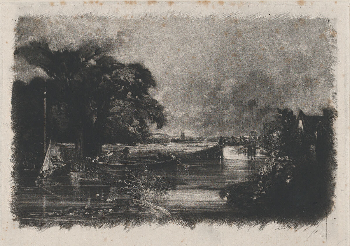 River Stour, David Lucas (British, Geddington Chase, Northamptonshire 1802–1881 London), Mezzotint on chine collé; proof before published state 