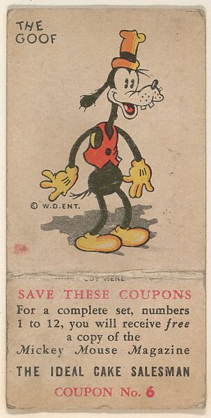 Issued by Ideal Cake  The Goof, bakery card from the Mickey Mouse