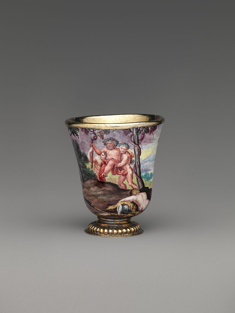 "Four Seasons" enamel liqueur service, Elias Adam (German, ca. 1669–1745, master 1703), Silver gilt, enamel, copper, German, Augsburg