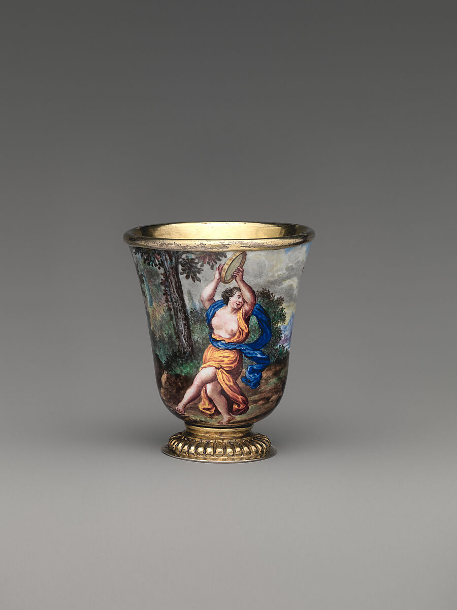 "Four Seasons" enamel liqueur service, Elias Adam (German, ca. 1669–1745, master 1703), Silver gilt, enamel, copper, German, Augsburg