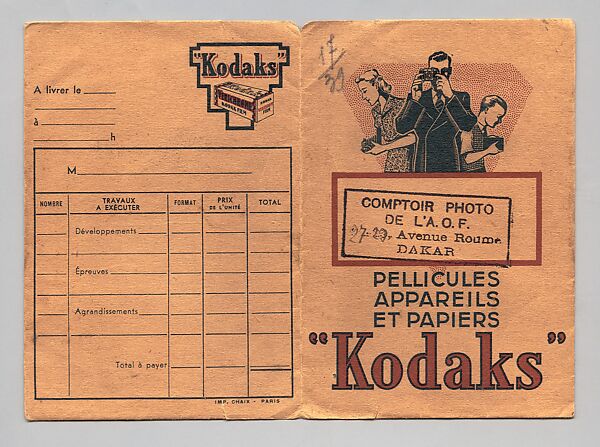 Photo Sleeve for Negatives and Prints, Eastman Kodak Co. (American), Paper, ink 