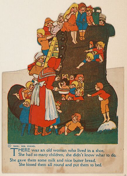 There was an old woman who lived in a shoe, bakery card from the Mother Goose Toys series (D54), issued by the Chesapeake Baking Company, Issued by Chesapeake Baking Company, Commercial color lithograph 