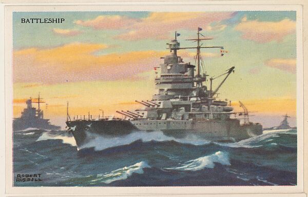 Battleship, bakery card from the National Defense series (D59), issued by Bell Bakeries, Inc., Issued by Bell Bakeries, Inc., Commercial color lithograph 