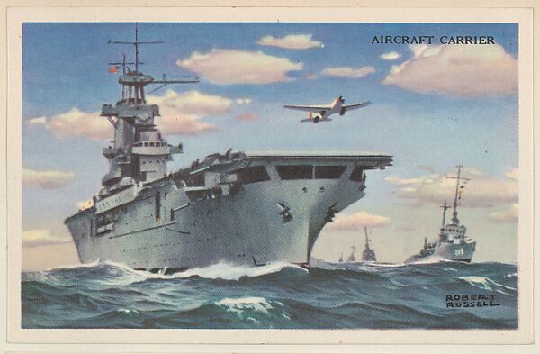 Aircraft Carrier, bakery card from the National Defense series (D59), issued by Bell Bakeries, Inc., Issued by Bell Bakeries, Inc., Commercial color lithograph 