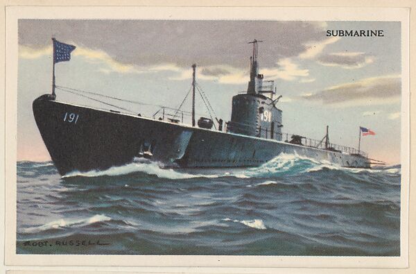 Submarine, bakery card from the National Defense series (D59), issued by Bell Bakeries, Inc., Issued by Bell Bakeries, Inc., Commercial color lithograph 