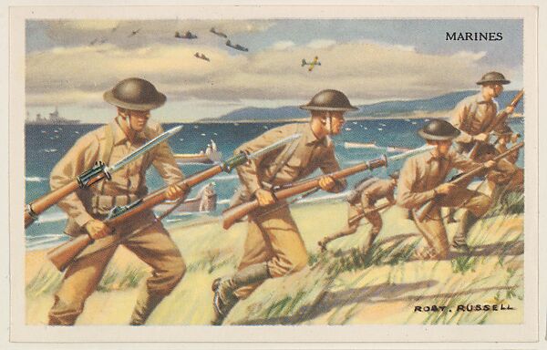 Marines, bakery card from the National Defense series (D59), issued by Bell Bakeries, Inc., Issued by Bell Bakeries, Inc., Commercial color lithograph 