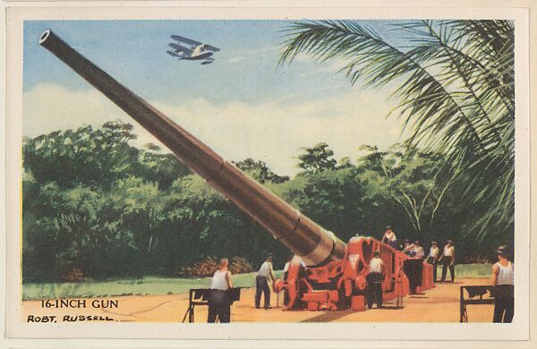 16-inch Gun, bakery card from the National Defense series (D59), issued by Bell Bakeries, Inc., Issued by Bell Bakeries, Inc., Commercial color lithograph 