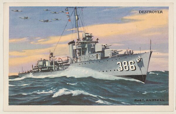 Destroyer, bakery card from the National Defense series (D59), issued by Bell Bakeries, Inc., Issued by Bell Bakeries, Inc., Commercial color lithograph 