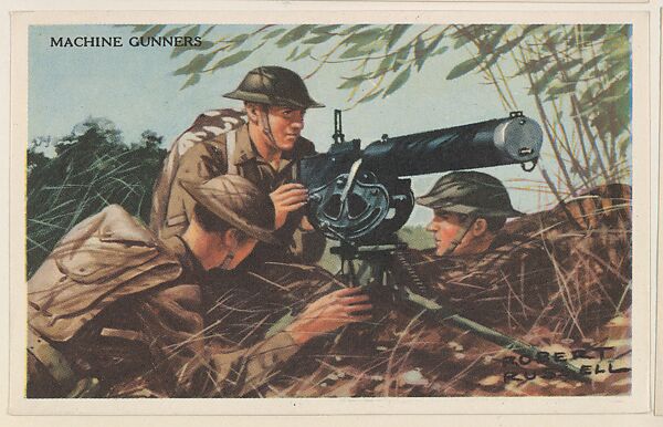 Machine Gunners, bakery card from the National Defense series (D59), issued by Bell Bakeries, Inc., Issued by Bell Bakeries, Inc., Commercial color lithograph 