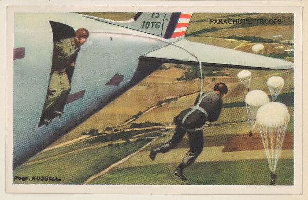 Parachute Troops, bakery card from the National Defense series (D59), issued by Bell Bakeries, Inc., Issued by Bell Bakeries, Inc., Commercial color lithograph 