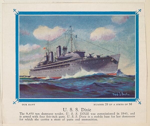 No. 29, U. S. S. Dixie, collector card from the Our Navy series (D62), issued by the Kelley Baking Company, Issued by Kelley Baking Company, Commercial color lithograph 
