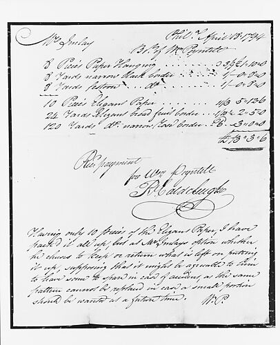 Manuscript of a Receipted Bill for Wallpaper