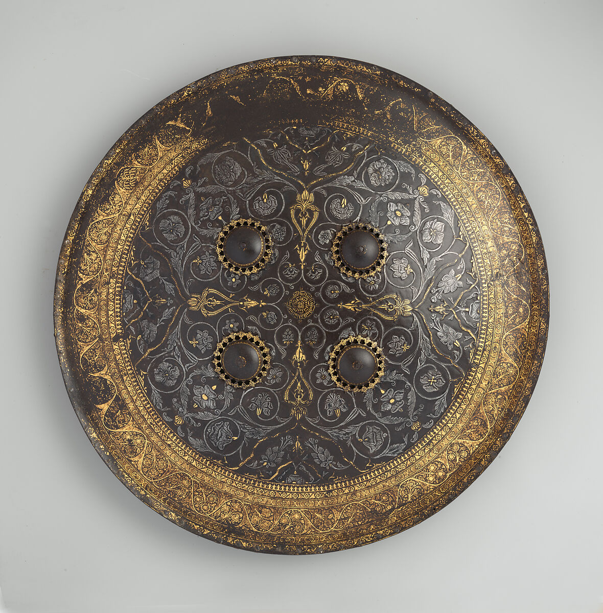 Shield, Steel, gold, textile, Indian 