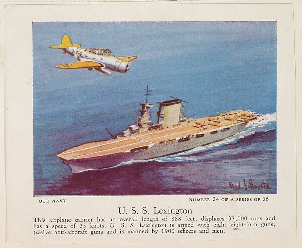 No. 34, U. S. S. Lexington, collector card from the Our Navy series (D62), issued by the Kelley Baking Company, Issued by Kelley Baking Company, Commercial color lithograph 