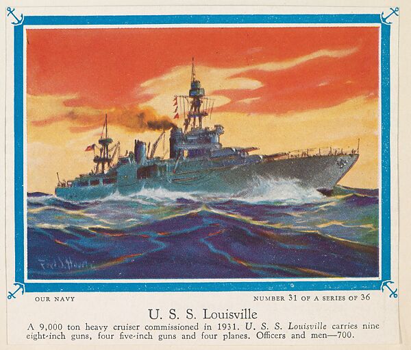 No. 31, U. S. S. Louisville, collector card from the Our Navy series (D62), issued by the Kelley Baking Company, Issued by Kelley Baking Company, Commercial color lithograph 