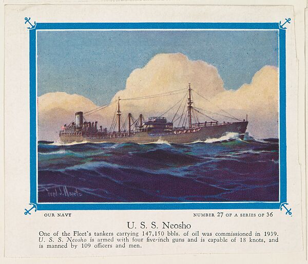 No. 27, U. S. S. Neosho, collector card from the Our Navy series (D62), issued by the Kelley Baking Company, Issued by Kelley Baking Company, Commercial color lithograph 