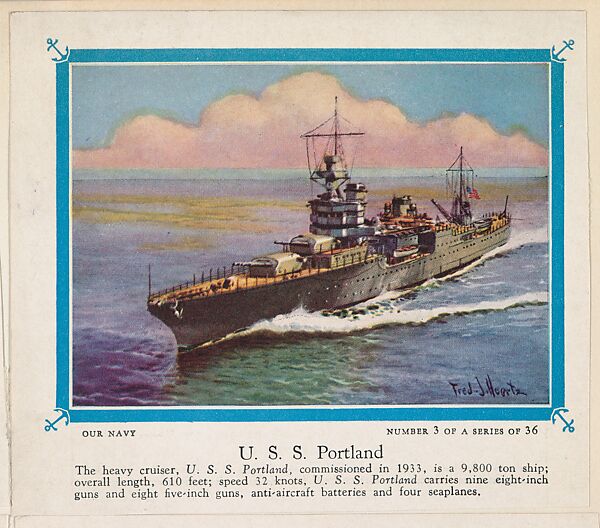 No. 3, U. S. S. Portland, collector card from the Our Navy series (D62), issued by the Kelley Baking Company, Issued by Kelley Baking Company, Commercial color lithograph 