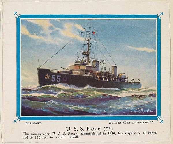 No. 32, U. S. S. Raven, collector card from the Our Navy series (D62), issued by the Kelley Baking Company, Issued by Kelley Baking Company, Commercial color lithograph 