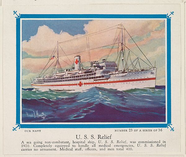 No. 23, U. S. S. Relief, collector card from the Our Navy series (D62), issued by the Kelley Baking Company, Issued by Kelley Baking Company, Commercial color lithograph 