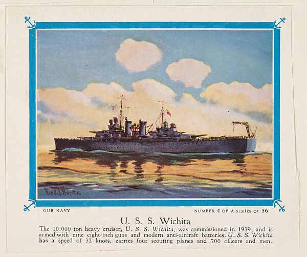 No. 4, U. S. S. Wichita, collector card from the Our Navy series (D62), issued by the Kelley Baking Company, Issued by Kelley Baking Company, Commercial color lithograph 