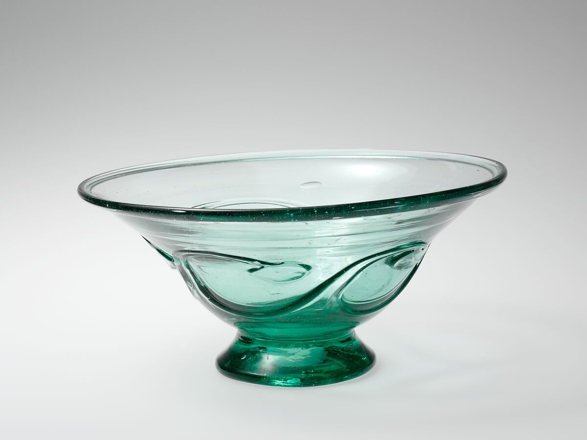 Bowl, Possibly Redwood Glass Company (1828–1868), Blown glass with applied decoration, American 