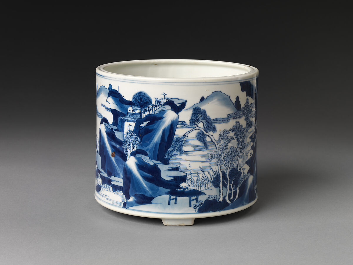 Censer with figures in landscape, Porcelain painted in underglaze cobalt blue (Jingdezhen ware), China