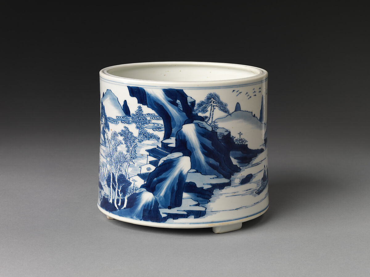 Censer with figures in landscape, Porcelain painted in underglaze cobalt blue (Jingdezhen ware), China