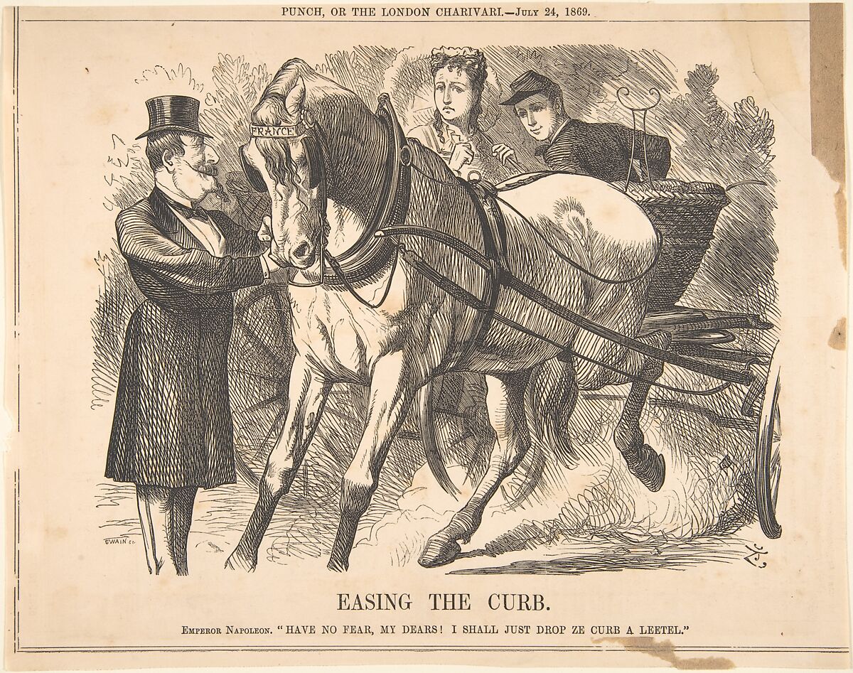 Easing the Curb (Punch, July 24, 1869), Sir John Tenniel (British, London 1820–1914 London), Wood engraving 