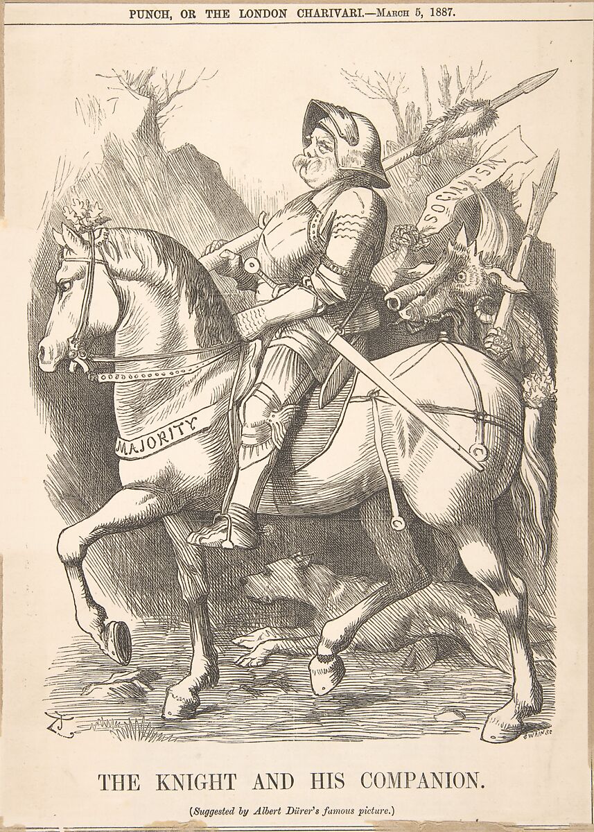 The Knight and His Companion (Punch, March 5, 1887), Sir John Tenniel (British, London 1820–1914 London), Wood engraving 