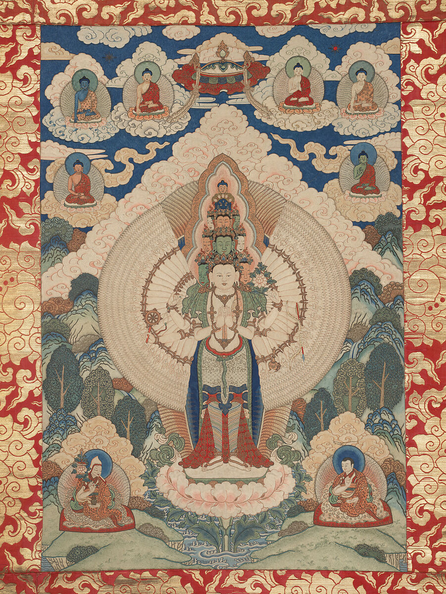 Eleven-headed bodhisattva Guanyin, Silk and metal thread embroidery, China 