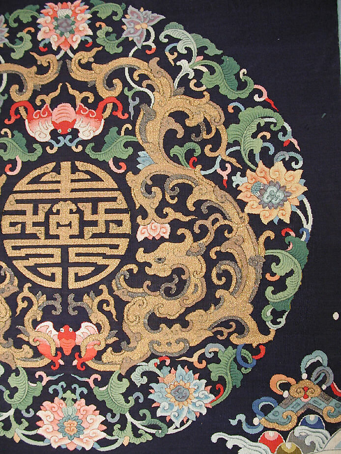 Panel with dragon medallions, Silk and metal thread tapestry (kesi), China