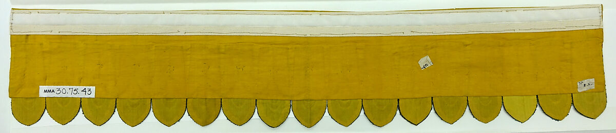 Part of a valance, Silk, metallic thread, and peacock feather embroidery on silk satin, China